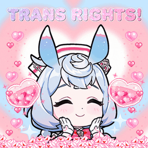 a cartoon of a girl with hearts and the words trans rights on top