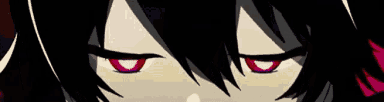 a close up of a person 's eyes with red and purple eyes .