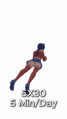 a 3d rendering of a girl with the words 5x30 5 min / day below her