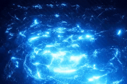 a blue background with a swirl of light