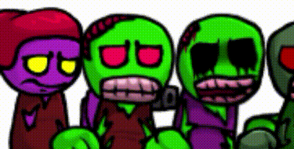 a group of zombies are standing next to each other in a cartoon .