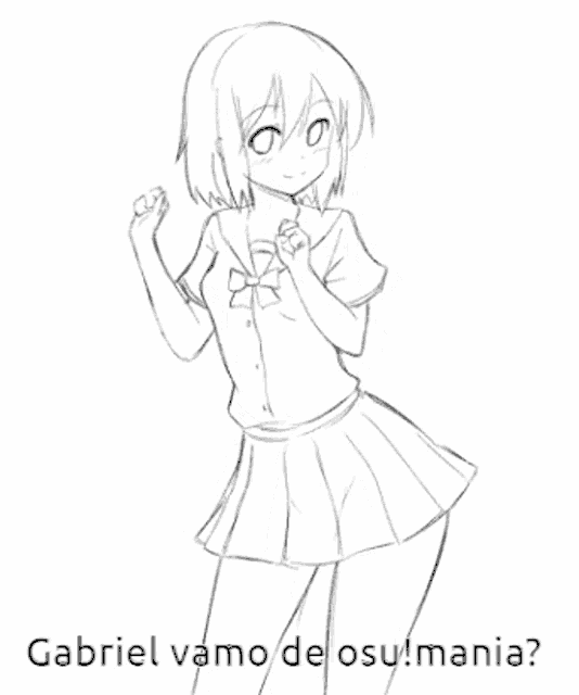 a black and white drawing of a girl with the words " gabriel vamo de osu ! mania " below her