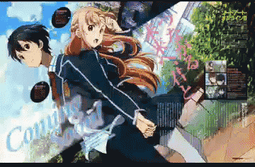 a couple of anime characters standing next to each other with the word community written on the bottom