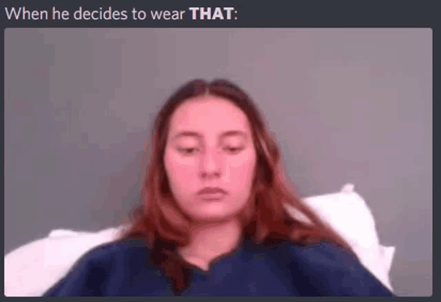 a woman laying on a bed with her eyes closed and a caption that says when he decides to wear that
