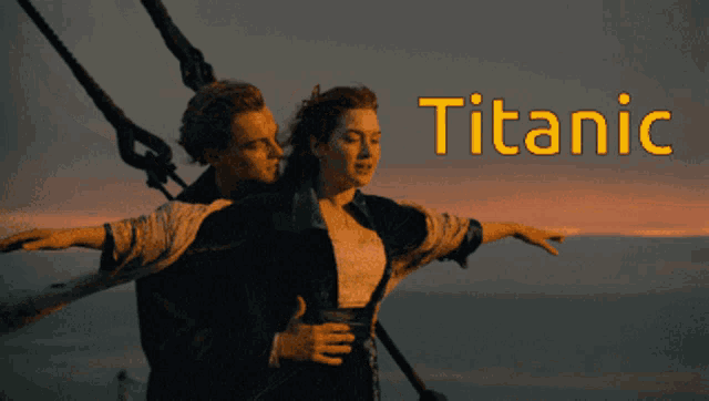 a poster for the movie titanic shows a man and a woman