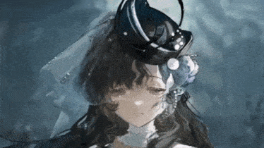 a girl wearing a hat and veil looks sad