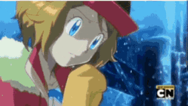 a close up of a cartoon character with cn written on the bottom right