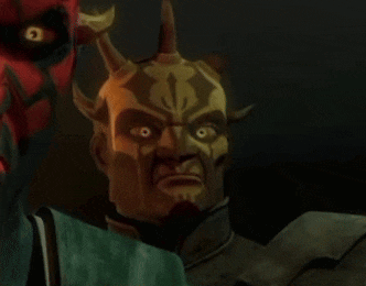 a close up of a cartoon character 's face with a red mask in the background