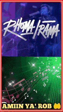 a poster for rhoma rama with a man singing and music notes