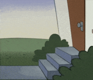 a cartoon of a house with stairs leading up to the door