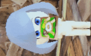 a pixel art of a person with blue hair and a green face