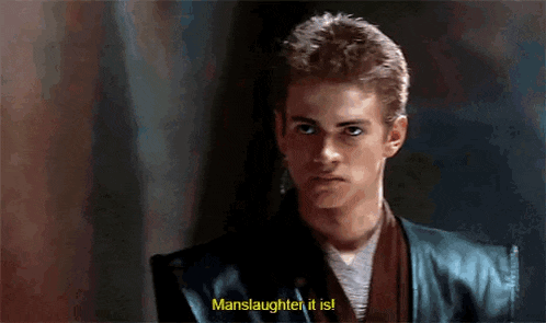 a man is making a funny face and says `` manslaughter it is '' .