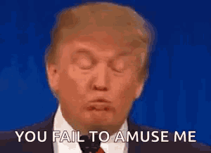 donald trump is making a funny face and saying you fail to amuse me .
