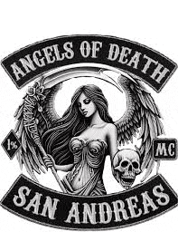 angels of death san andreas mc logo with a woman holding a skull