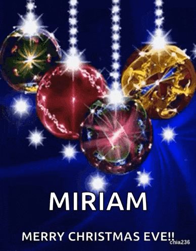 a merry christmas eve greeting card with christmas balls hanging from strings