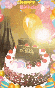 a birthday cake with a card that says happy birthday