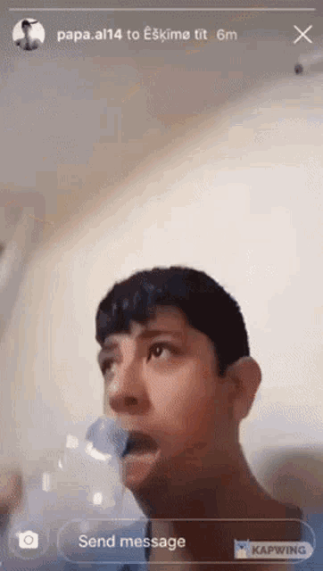 a screenshot of papa.al14 to eskime tit 6m shows a young man brushing his teeth