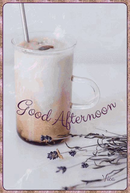 a good afternoon greeting card with a cup of coffee