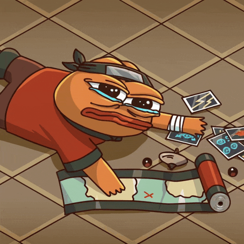 a cartoon of a man laying on the floor holding a map with a red cross on it