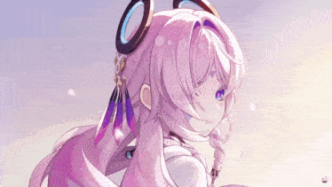 a drawing of a girl with long pink hair