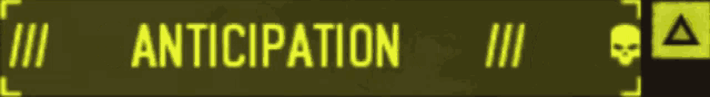 a yellow sign that says anticipation with skulls on it