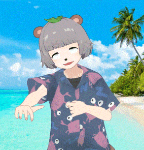 a girl with a teddy bear on her head is standing on the beach
