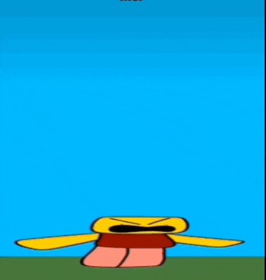 a cartoon character with a red shirt and yellow arms and legs is angry .