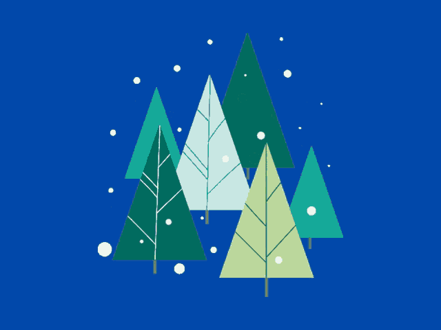 a blue background with trees and the word buon in yellow