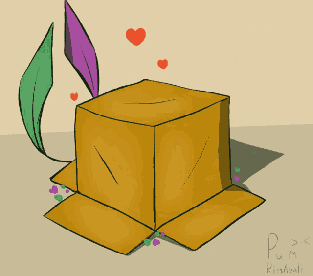 a drawing of a box with a plant coming out of it and the name rimavali on the bottom