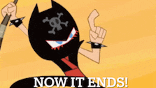 a cartoon character with a skull and crossbones on his face and the words now it ends on the bottom