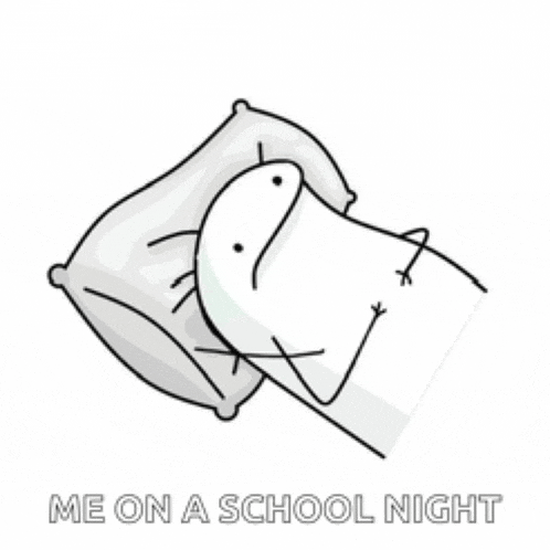 a stick figure laying on a pillow with the words me on a school night