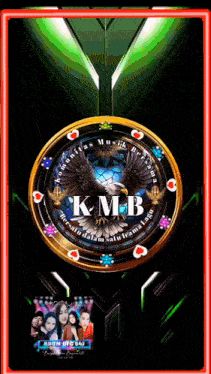 a logo for kmb with an eagle and hearts