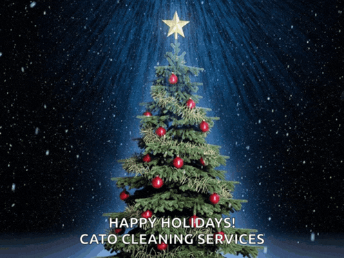 a christmas tree with a star on top of it and the words happy holidays cato cleaning services below it