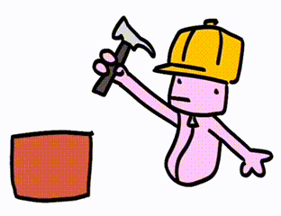 a cartoon character wearing a hard hat is holding a hammer over a box