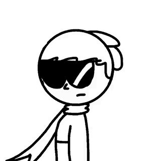 a black and white drawing of a cartoon character wearing sunglasses and scarf .