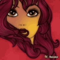 a close up of a cartoon girl 's face with red hair