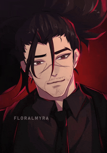 a drawing of a man in a suit and tie with the name floralmyra on the bottom