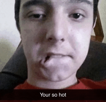 a man in a red shirt is making a funny face with the words your so hot written below him .