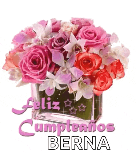 a bouquet of pink roses in a vase with the name berna