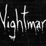 a black and white image of the word nightmare written in white on a black background .