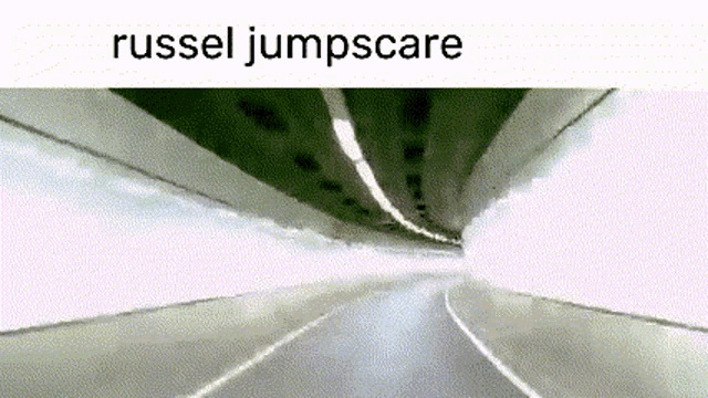 a picture of a tunnel with the words " russel jumpscare " on the bottom