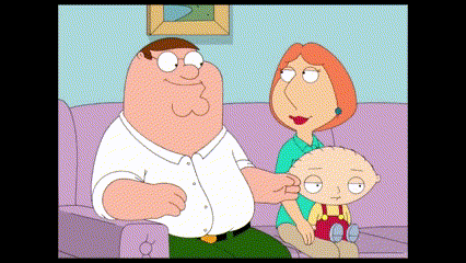 a cartoon of peter griffin lois griffin and stewie griffin sitting on a couch