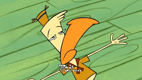 a cartoon character says " what ? !!! " in white letters on a green background