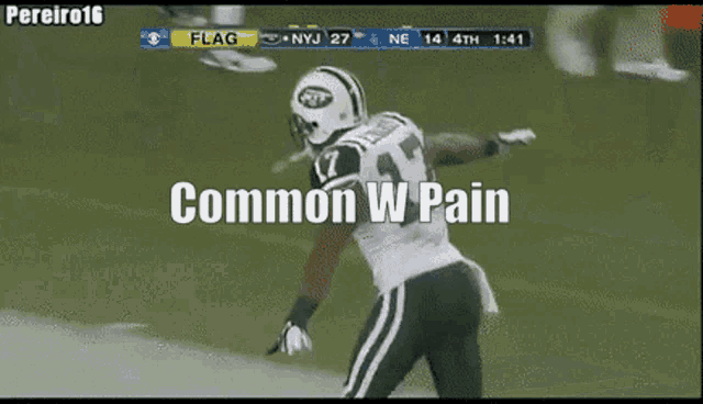 a football player with the word common w pain on the bottom right