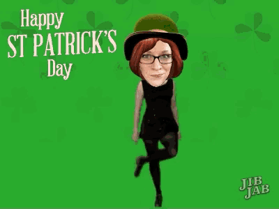 a cartoon of a woman wearing a leprechaun hat with the words happy st patrick 's day