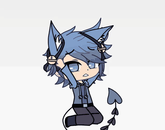 a drawing of a person with blue hair and headphones on