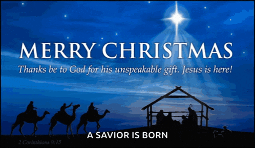 a merry christmas poster with a nativity scene and the words " a savior is born "