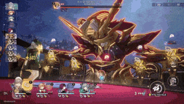 a screenshot of a video game shows a giant robot fighting a group of people