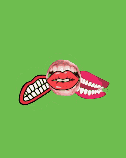 a cartoon of a woman 's mouth with a sheep 's head in the background