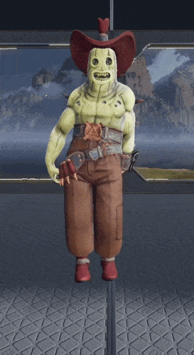 a video game character with a cowboy hat on